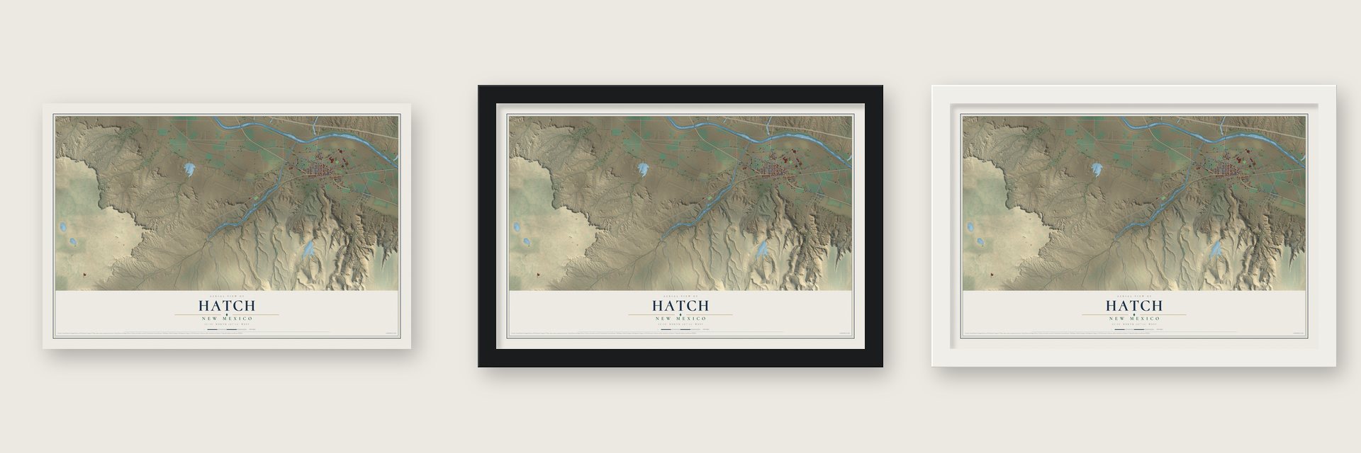 Hatch, New Mexico map unframed, in a black wood frame and in a white wood frame