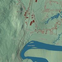 Close-up of the map of Hatfield, Massachusetts print showing terrain and local geography