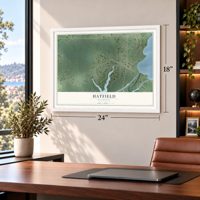 Hatfield, Wisconsin map, 18 x 24 inch print in a white frame in a home office