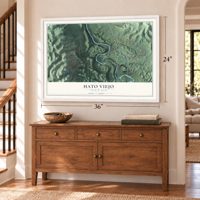 Hato Viejo, Puerto Rico map, 24 x 36 inch print in a white frame above a dresser by a staircase