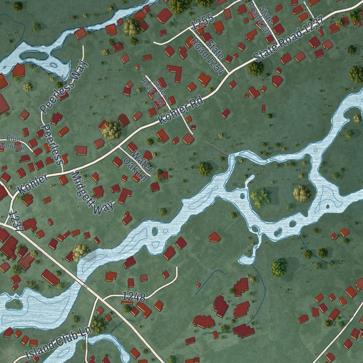 Second close-up of the map of Hatteras, North Carolina print showing more streets and buildings