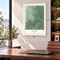 Hatton, Michigan map, 18 x 24 inch print in a white frame in a home office