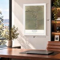 Hatton, Washington map, 18 x 24 inch print in a white frame in a home office