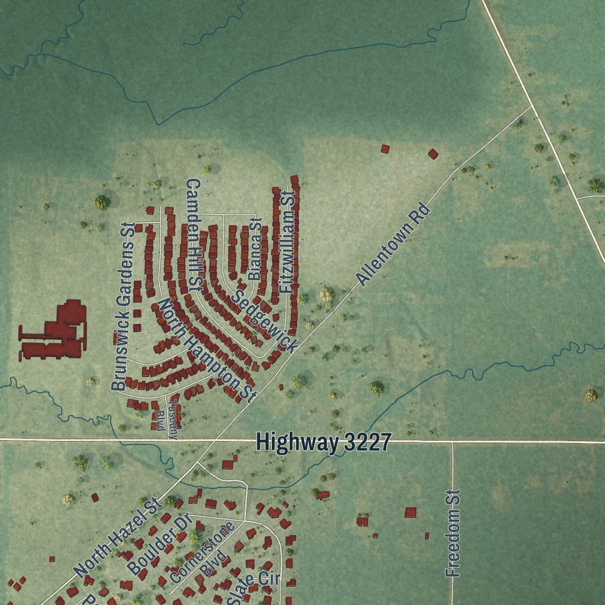 Second close-up of the map of Haughton, Louisiana print showing more streets and buildings
