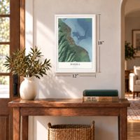 Hauula, Hawaii map, 12 x 18 inch print in a white frame in an entryway