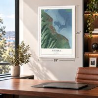 Hauula, Hawaii map, 18 x 24 inch print in a white frame in a home office