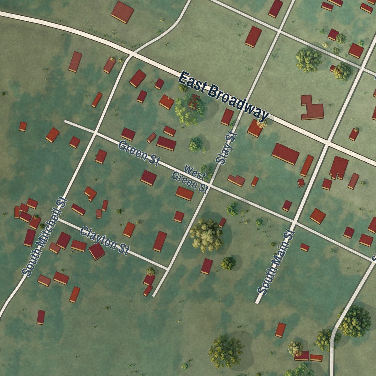 Second close-up of the map of Havana, Arkansas print showing more streets and buildings