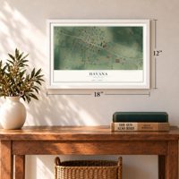 Havana, Arkansas map, 12 x 18 inch print in a white frame in an entryway
