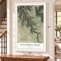 Havasupai Tribe, Arizona map, 24 x 36 inch print in a white frame by a staircase