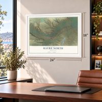 Havre North, Montana map, 18 x 24 inch print in a white frame in a home office