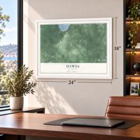 Hawes, Michigan map, 18 x 24 inch print in a white frame in a home office
