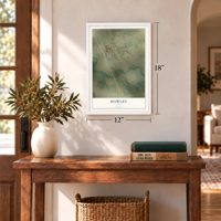 Hawley, Texas map, 12 x 18 inch print in a white frame in an entryway