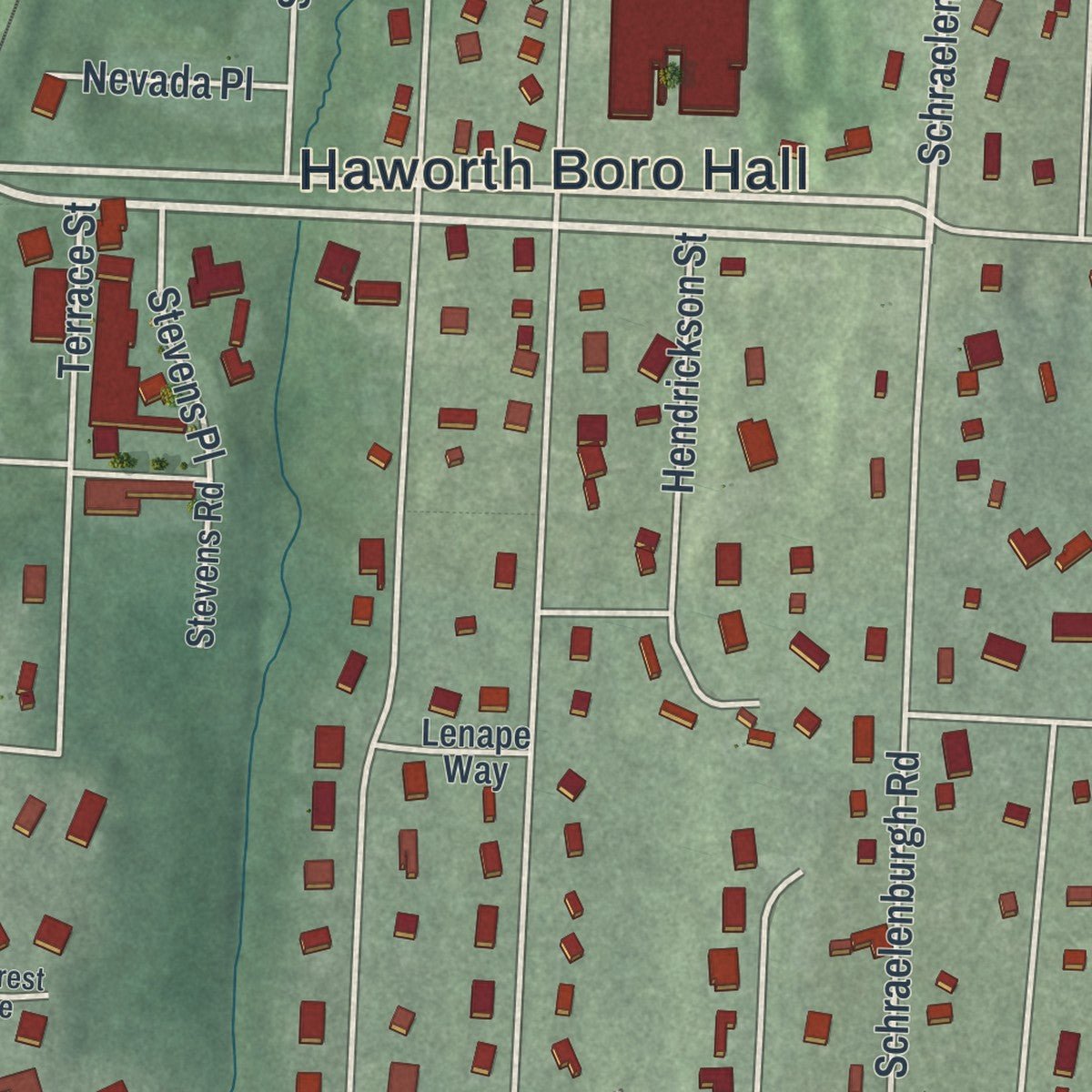 Second close-up of the map of Haworth, New Jersey print showing more streets and buildings