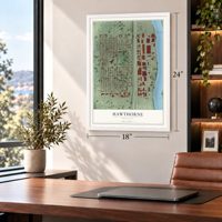 Hawthorne, Minnesota map, 18 x 24 inch print in a white frame in a home office