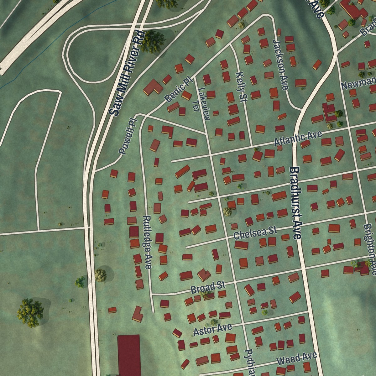 Second close-up of the map of Hawthorne, New York print showing more streets and buildings