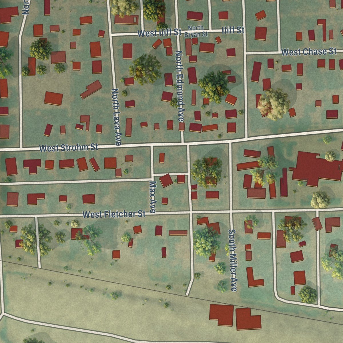 Second close-up of the map of Haxtun, Colorado print showing more streets and buildings
