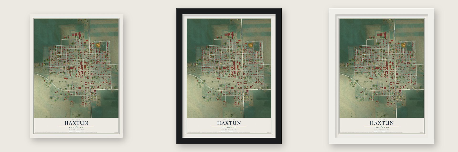 Haxtun, Colorado map unframed, in a black wood frame and in a white wood frame