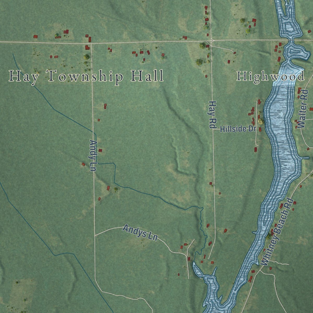Second close-up of the map of Hay, Michigan print showing more streets and buildings