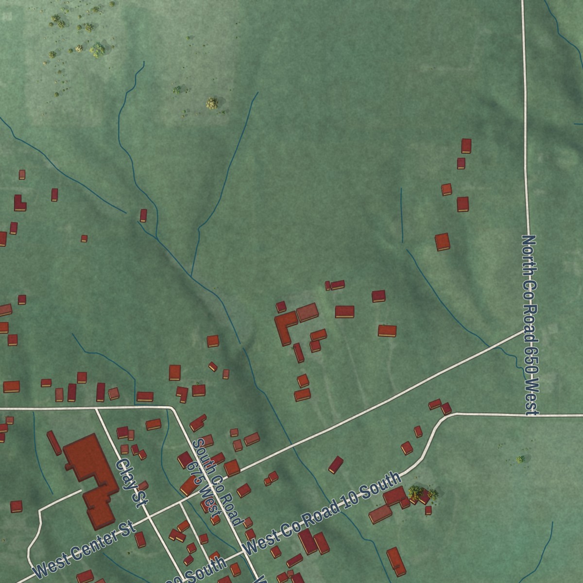 Second close-up of the map of Hayden, Indiana print showing more streets and buildings