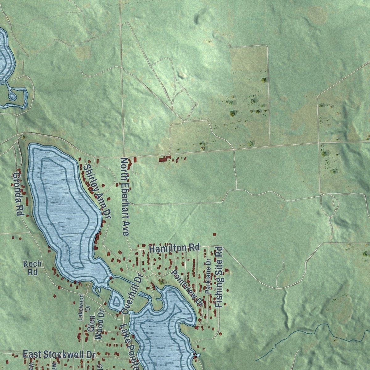 Second close-up of the map of Hayes, Clare County, Michigan print showing more streets and buildings