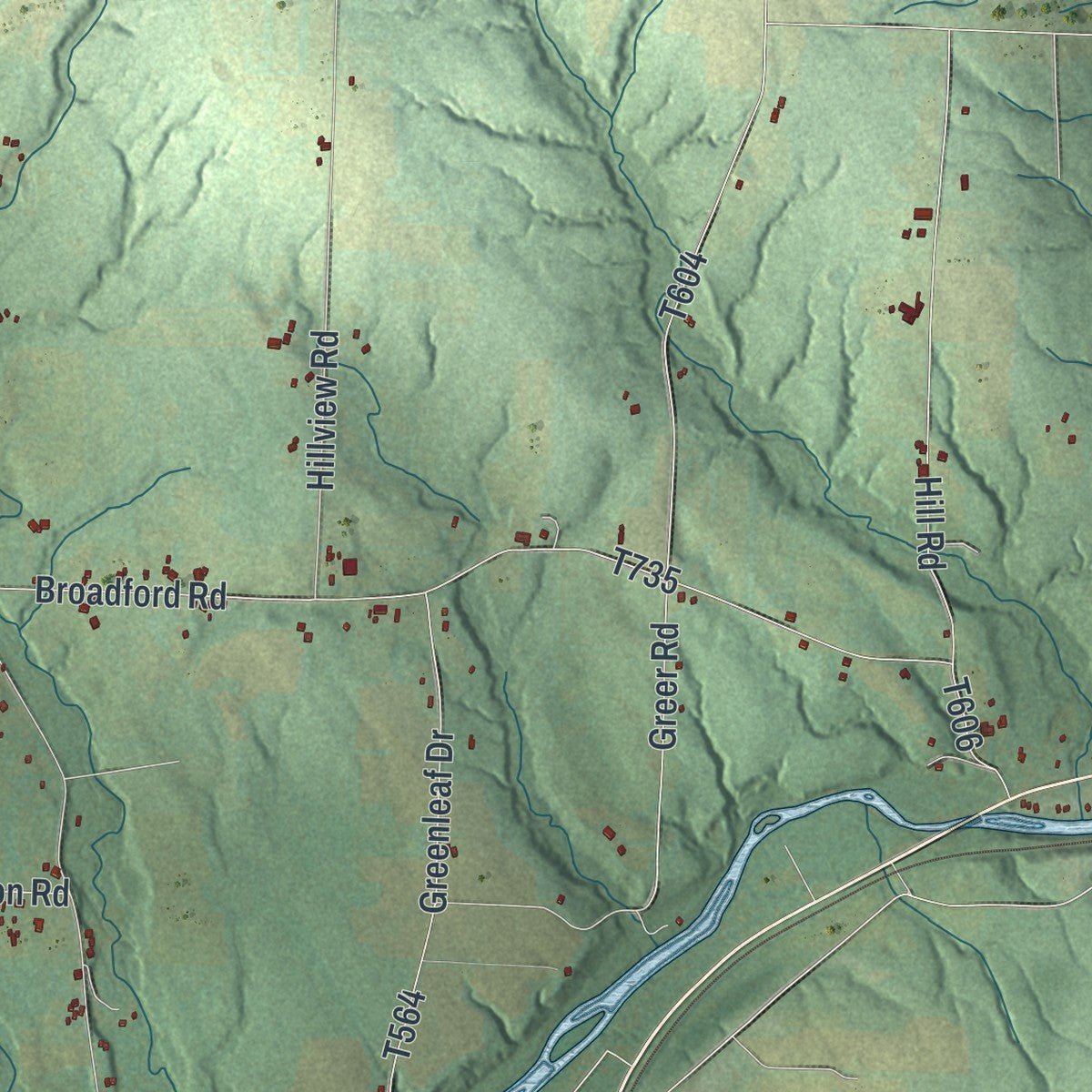 Second close-up of the map of Hayfield, Pennsylvania print showing more streets and buildings