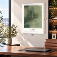 Haynes, Arkansas map, 18 x 24 inch print in a white frame in a home office