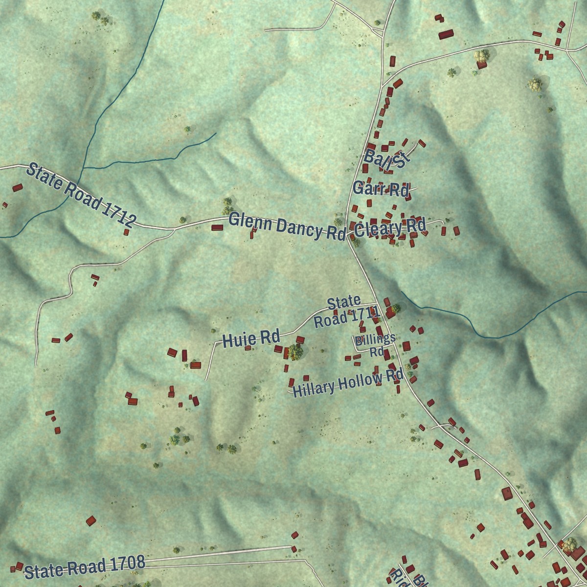 Second close-up of the map of Hays, North Carolina print showing more streets and buildings