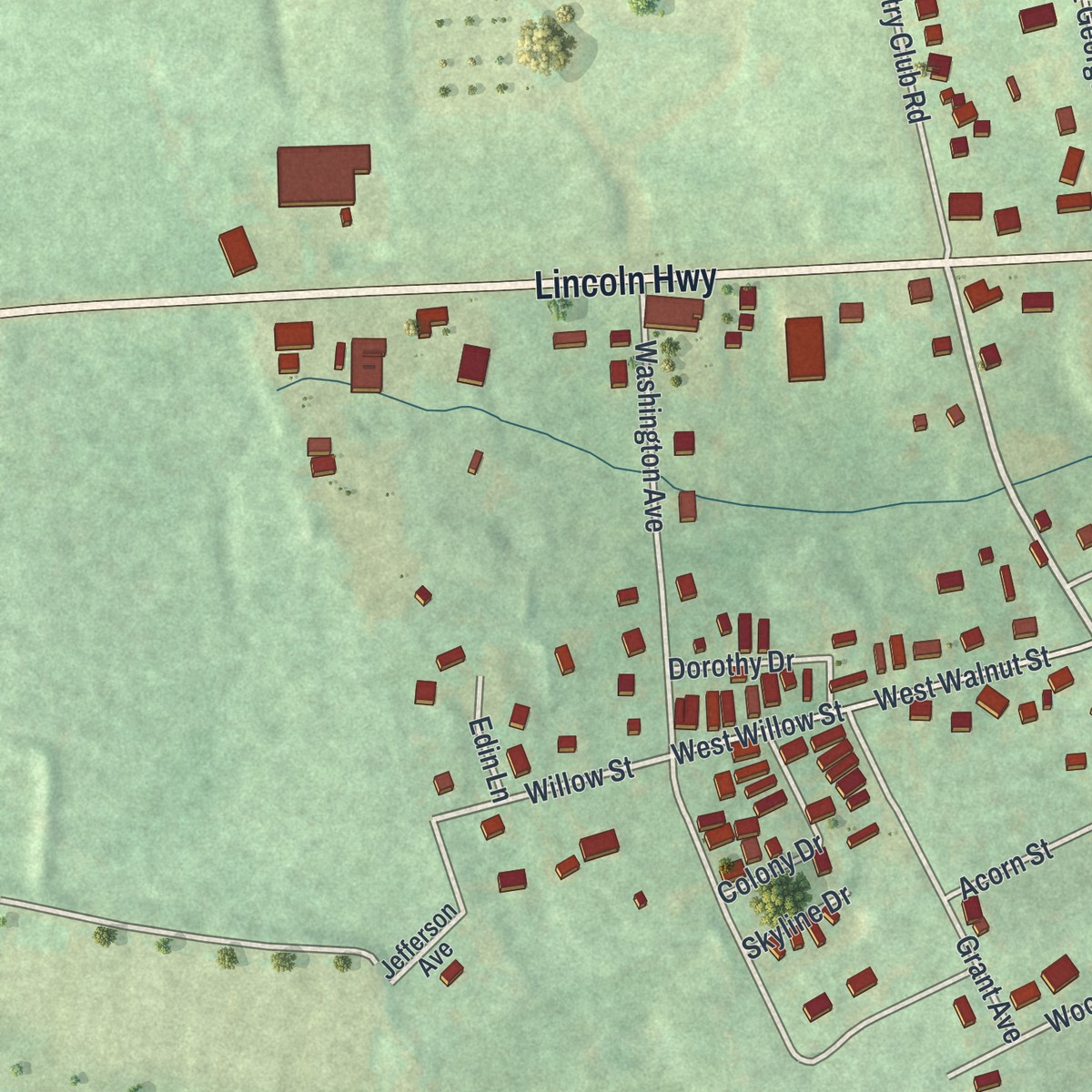 Second close-up of the map of Hayti, Pennsylvania print showing more streets and buildings