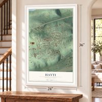 Hayti, Pennsylvania map, 24 x 36 inch print in a white frame by a staircase