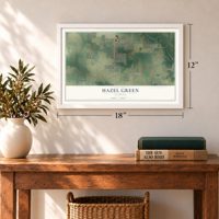 Hazel Green, Alabama map, 12 x 18 inch print in a white frame in an entryway