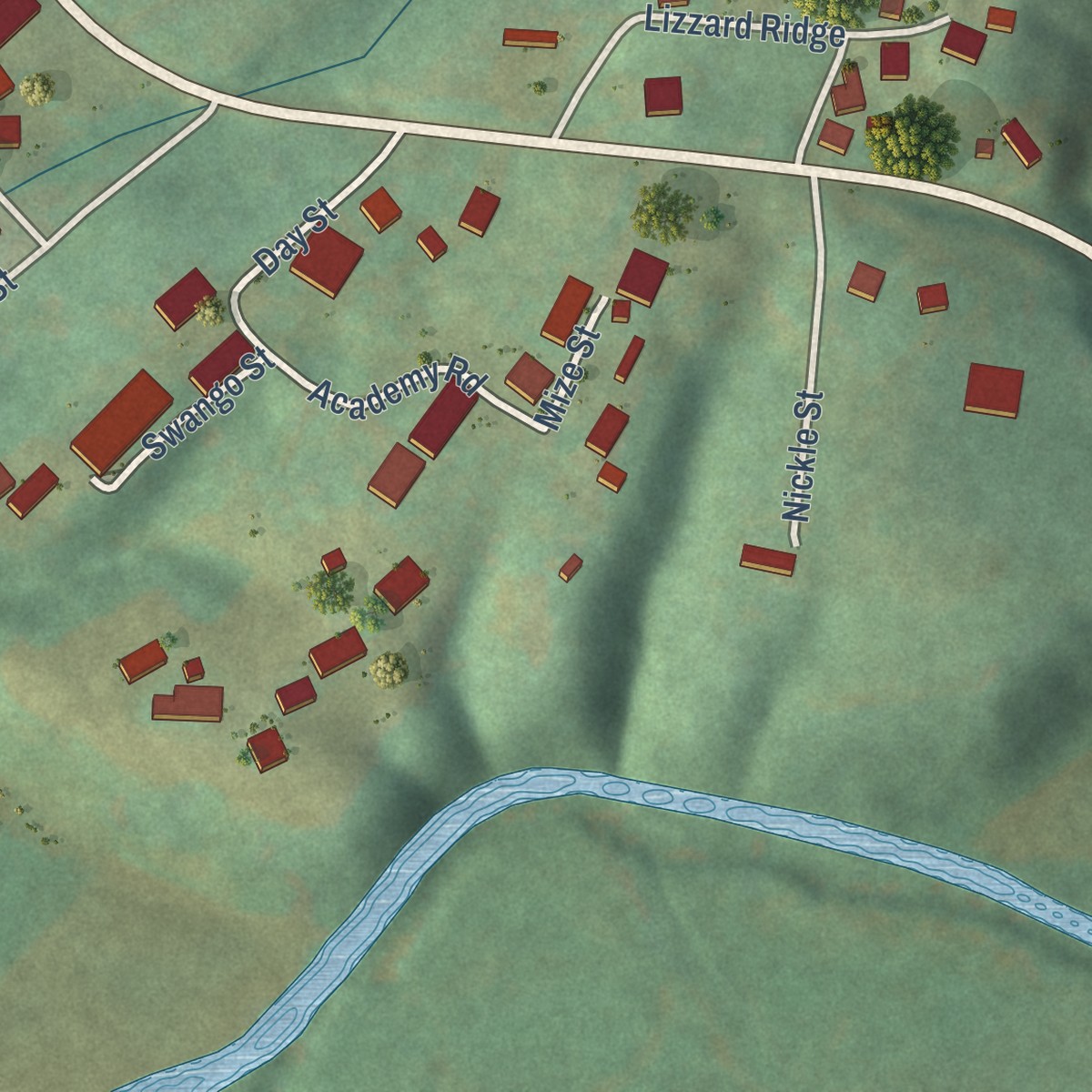 Second close-up of the map of Hazel Green, Kentucky print showing more streets and buildings