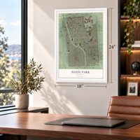 Hazel Park, Michigan map, 18 x 24 inch print in a white frame in a home office