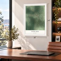 Hazel Run, Minnesota map, 18 x 24 inch print in a white frame in a home office