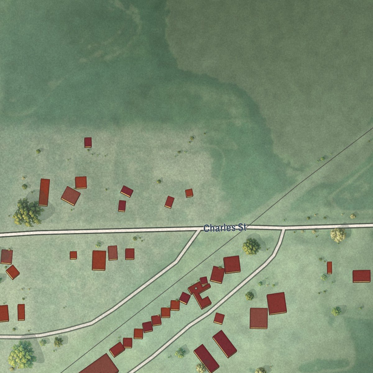 Second close-up of the map of Hazel, South Dakota print showing more streets and buildings