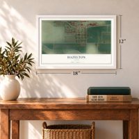 Hazelton, Idaho map, 12 x 18 inch print in a white frame in an entryway