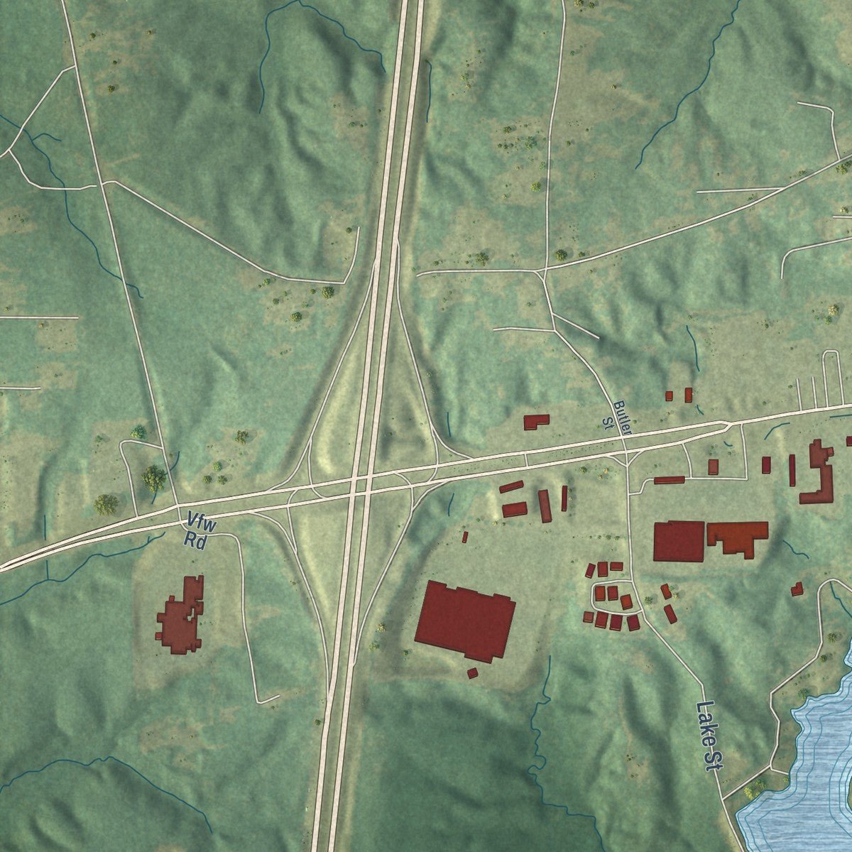Second close-up of the map of Hazlehurst, Mississippi print showing more streets and buildings