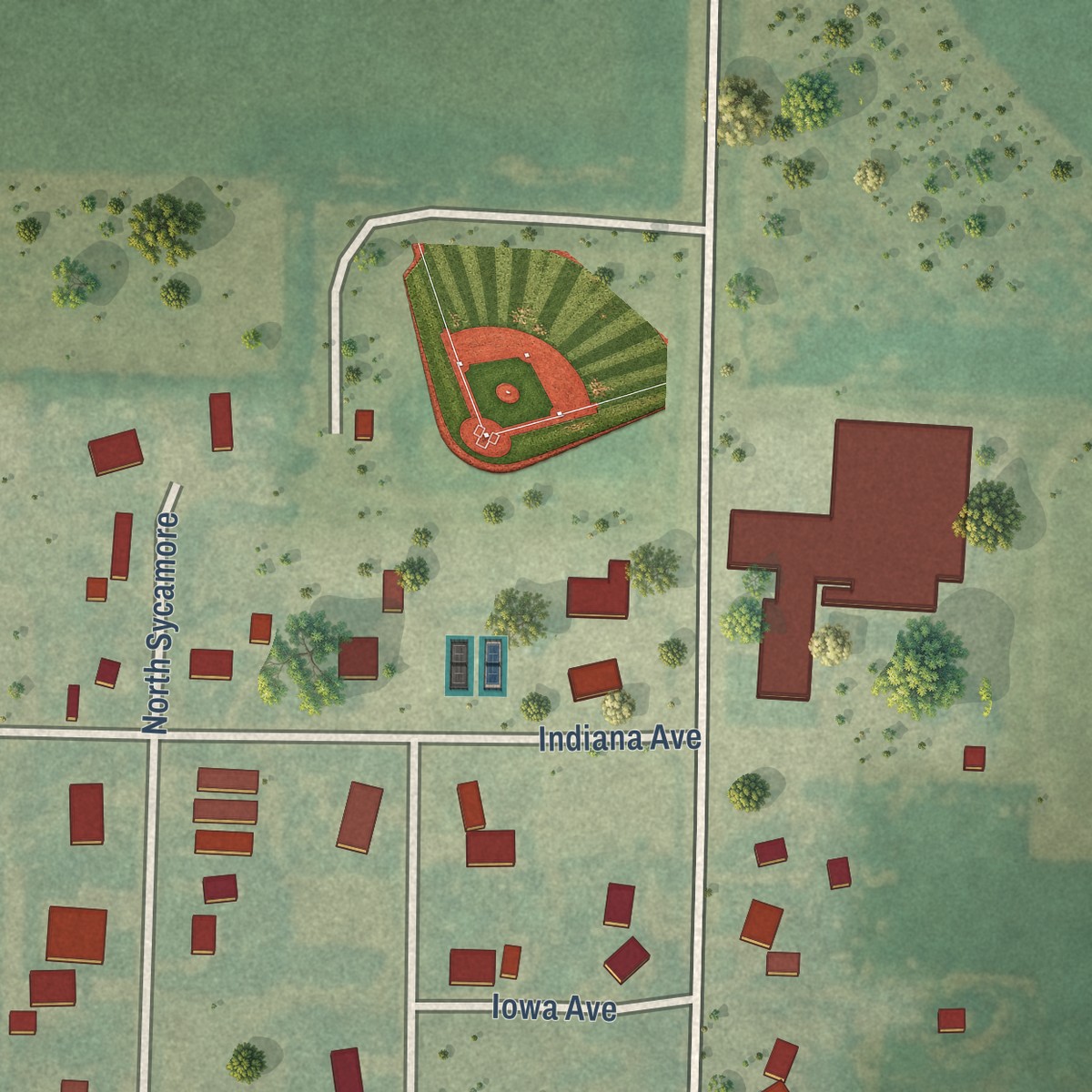 Second close-up of the map of Healy, Kansas print showing more streets and buildings