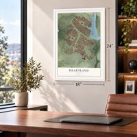 Heartland, Texas map, 18 x 24 inch print in a white frame in a home office