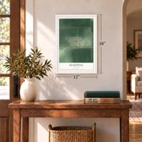 Heartwell, Nebraska map, 12 x 18 inch print in a white frame in an entryway