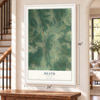 Heath, Alabama map, 24 x 36 inch print in a white frame by a staircase
