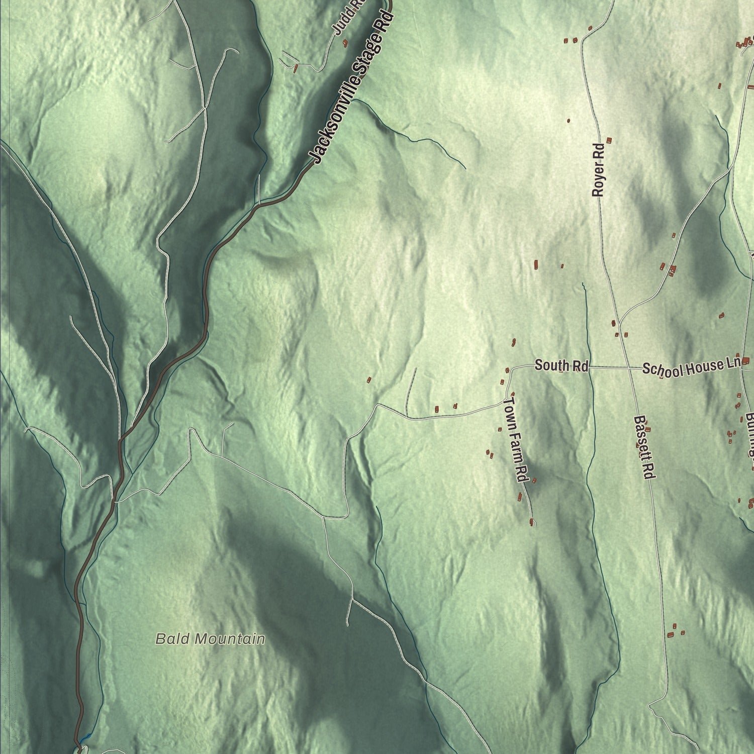 Close-up of the map of Heath, Massachusetts print showing terrain and local geography