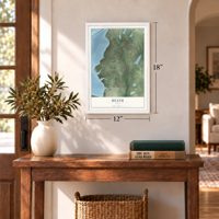 Heath, Texas map, 12 x 18 inch print in a white frame in an entryway