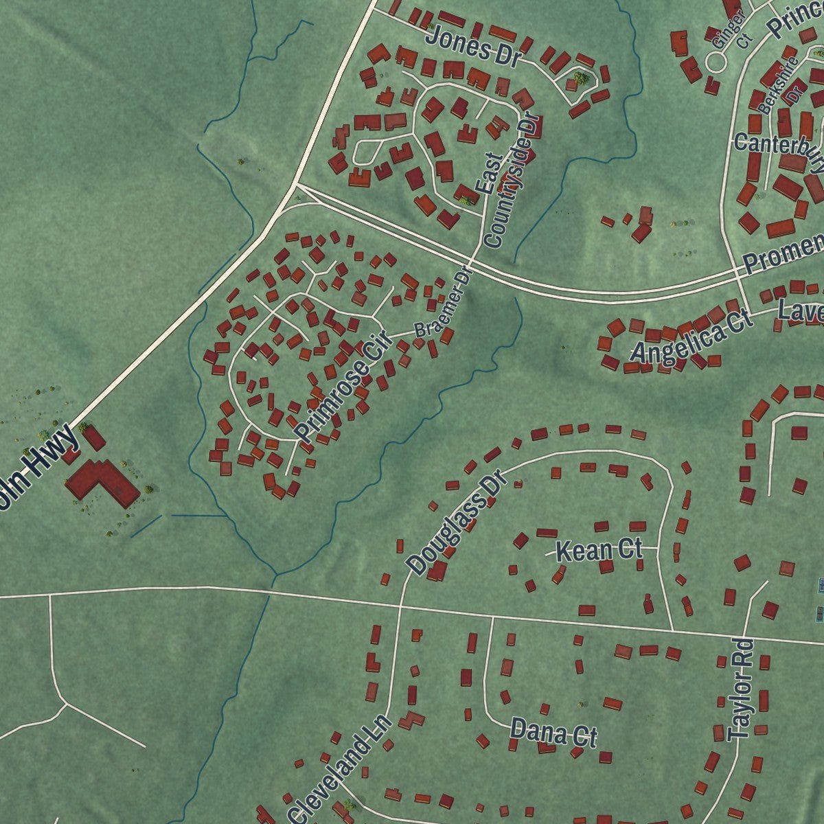 Second close-up of the map of Heathcote, New Jersey print showing more streets and buildings