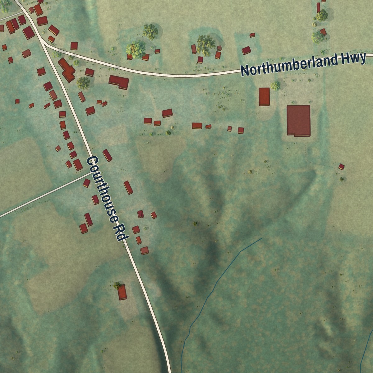 Second close-up of the map of Heathsville, Virginia print showing more streets and buildings