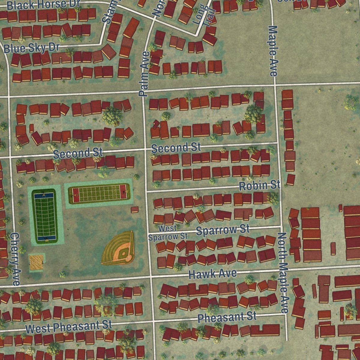 Second close-up of the map of Heber, California print showing more streets and buildings