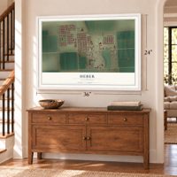 Heber, California map, 24 x 36 inch print in a white frame above a dresser by a staircase
