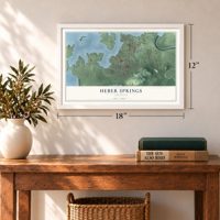 Heber Springs, Arkansas map, 12 x 18 inch print in a white frame in an entryway