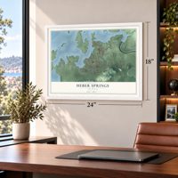 Heber Springs, Arkansas map, 18 x 24 inch print in a white frame in a home office