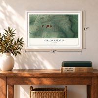 Hebron Estates, Kentucky map, 12 x 18 inch print in a white frame in an entryway