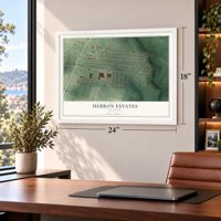 Hebron Estates, Kentucky map, 18 x 24 inch print in a white frame in a home office